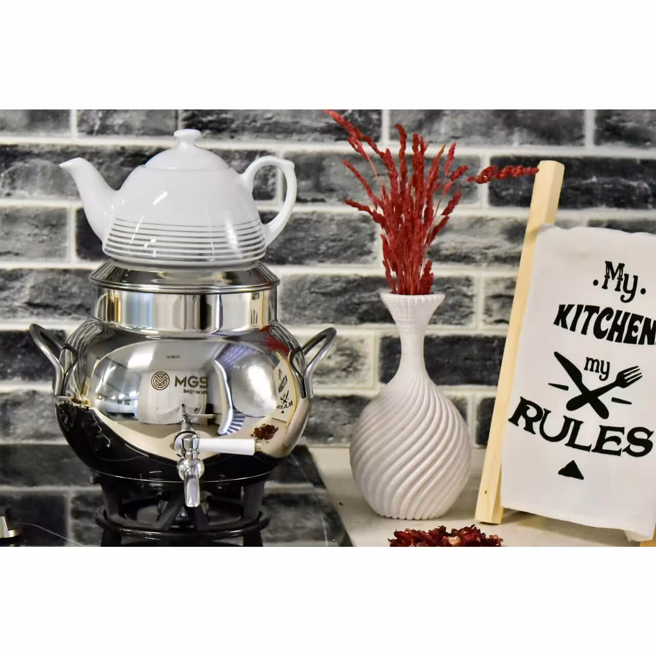 کتری و قوری شیردار مدل خمره ایی تپل براق 4107   استیل فوق لاکچری برند (MGS ) 