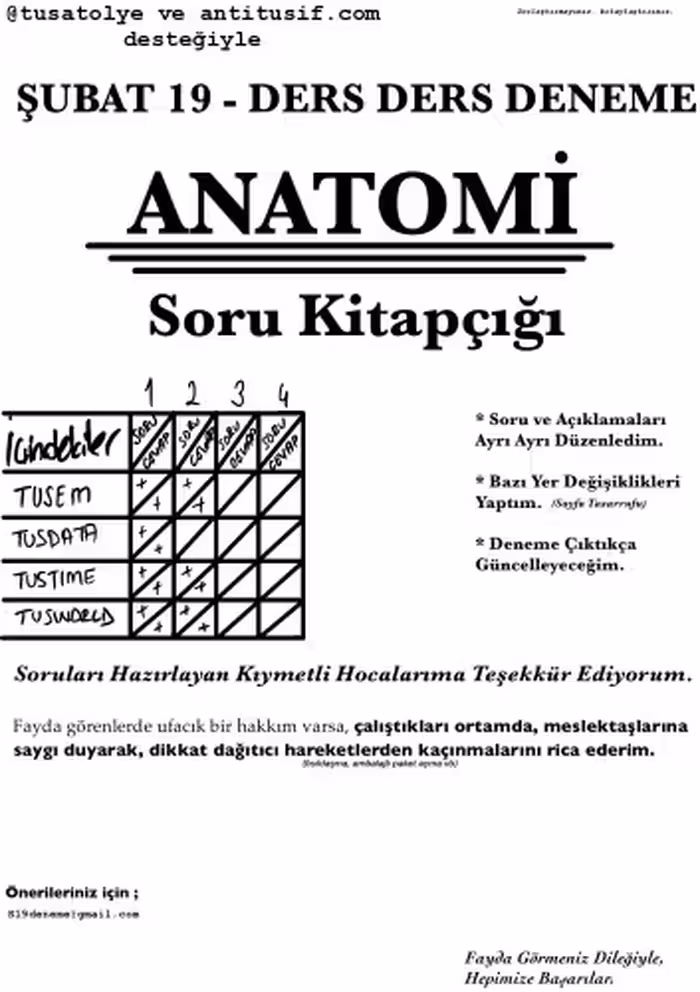 خرید و دانلود نسخه کامل کتاب Anatomi Tus Deneme Sınavları Soruları