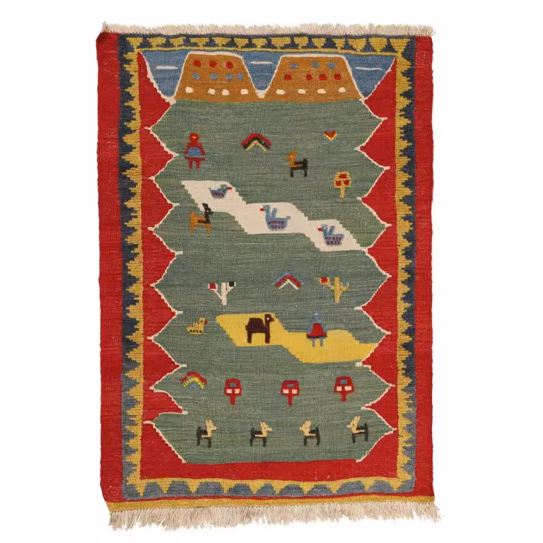 گلیم گبه قشقایی دستبافت یک متری