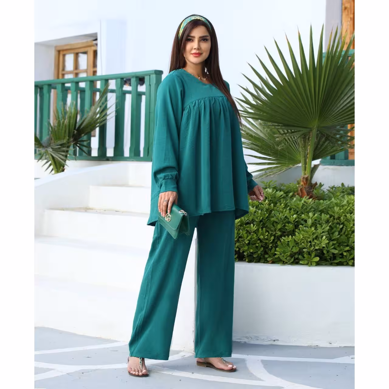 ست بلوز و شلوار طرح لارا کد51758 رنگ سبز