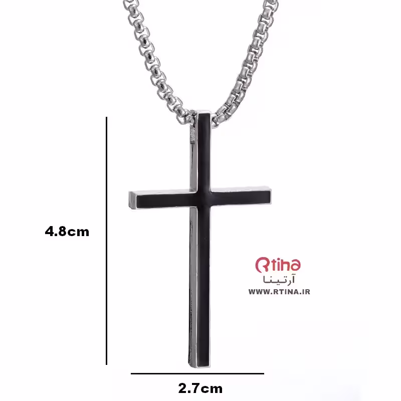 گردنبند صلیب مشکی مردانه و زنانه ساده   زنجیر 60cm