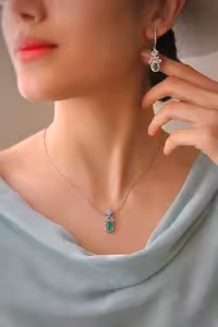 نیمست زمرد دابلت مجلل جواهری نقره کد 00635