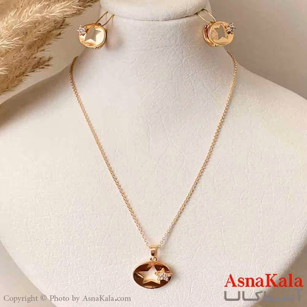 نیم ست زنانه ژوپینگ مدل ستاره نگیندار شامل گوشواره و آویز رنگ طلایی کد NIM14975W