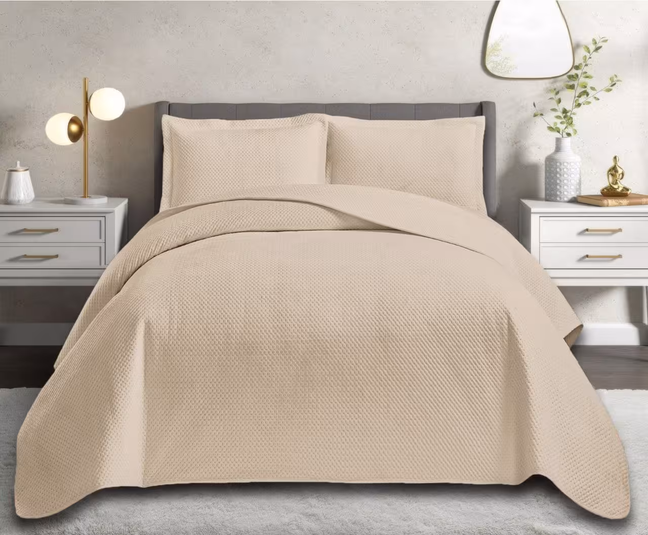 روتختی دونفره مخمل برند Toyo ترک (سه تکه - کرم روشن)