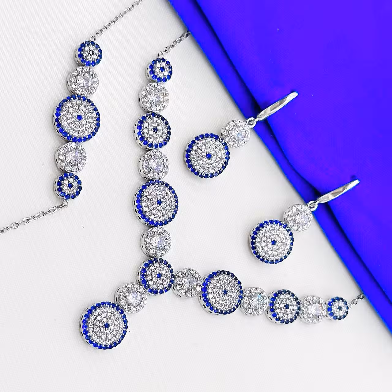 سرویس نقره چشم نظر جواهری زنانه کد 60145