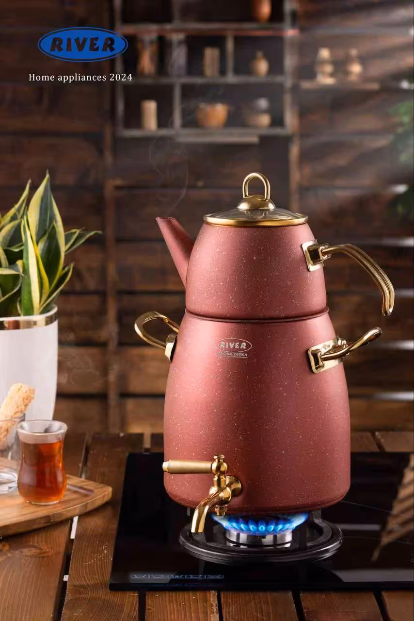 کتری قوری شیر دار تمام گرانیت طرح ترک سورمه ای ریور کد 5848