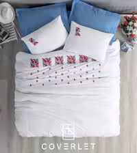 روتختی سفید آبی طرح گلدوزی دونفره Nessa