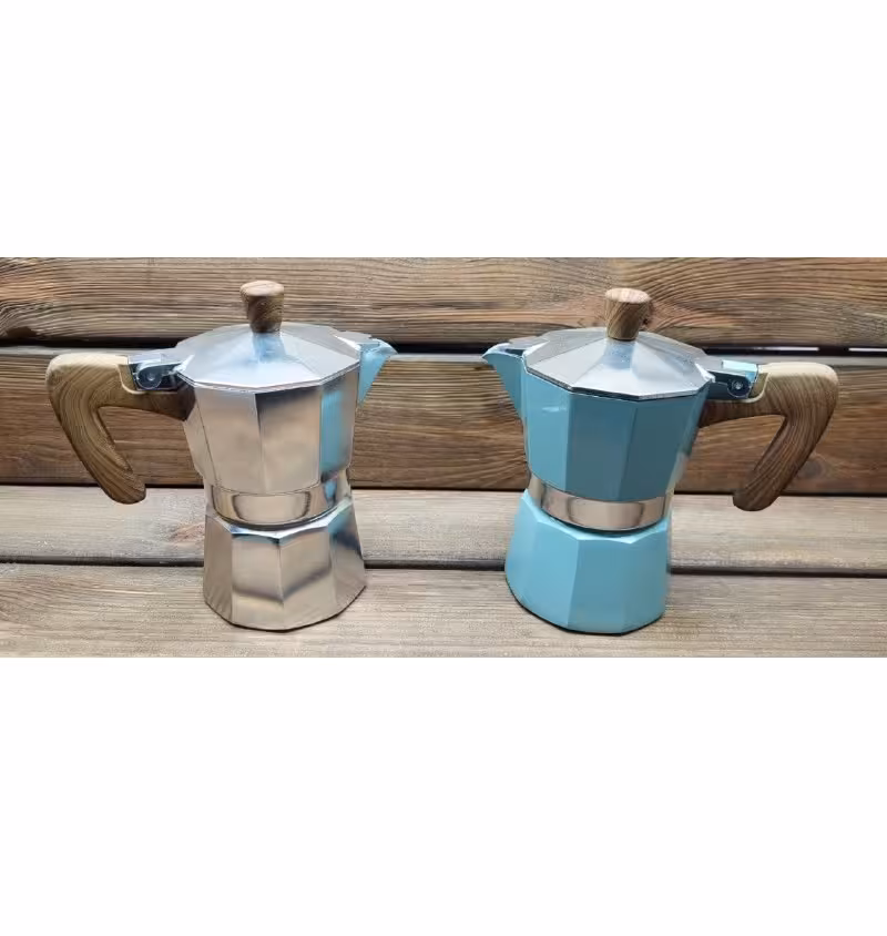 موکاپات  3کاپ دسته چوبی سیلور و فیروزه ای