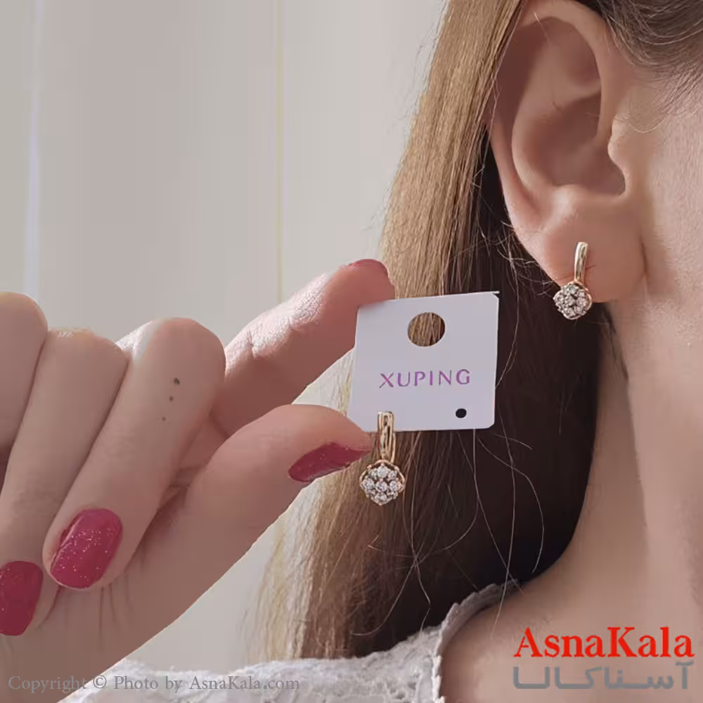 گوشواره حلقه ای دخترانه مینیمال ژوپینگ تک نگین کد GSH15622W