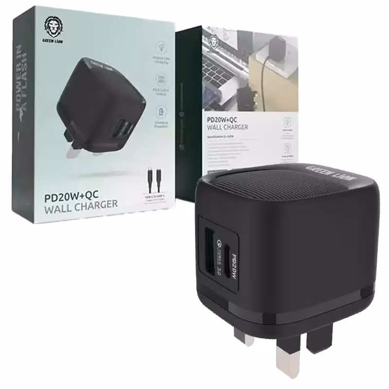 آداپتور شارژر 3پین 2پورت یک پورت PD QC 20W Green lion