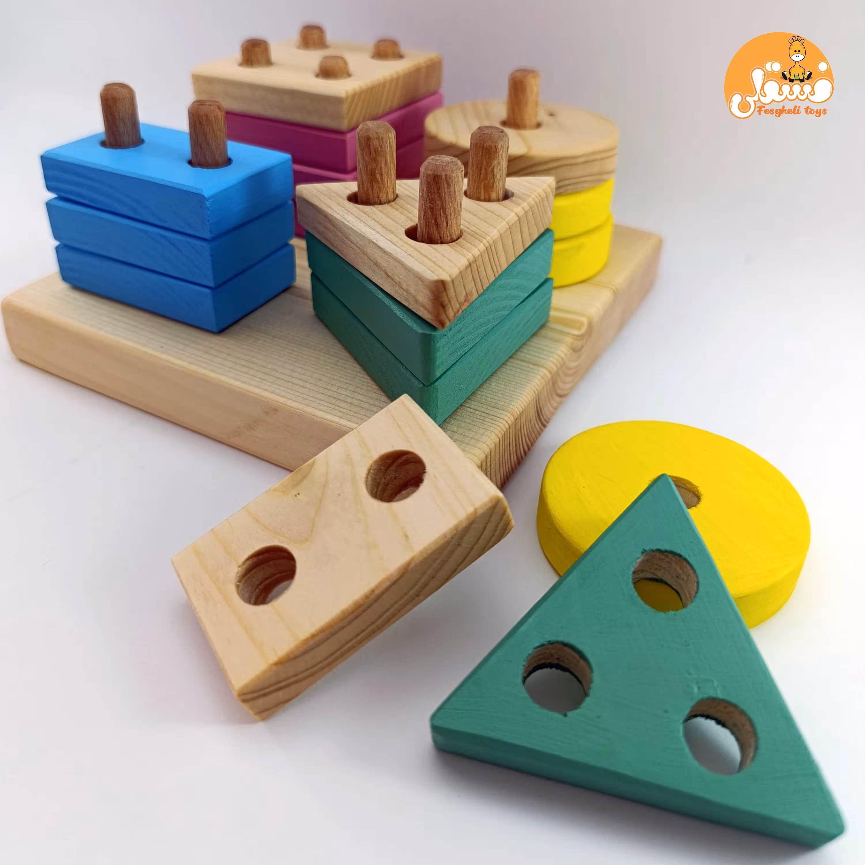 اسباب بازی چوبی اشکال هندسی مونته سوری (16 دیسک)دست ساز