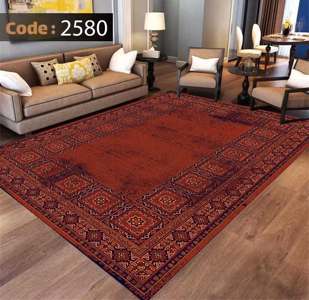 کاورفرش روفرشی دورکشدار گوشه لیفه ای لاکی ، آبی و متنوع کد 2580