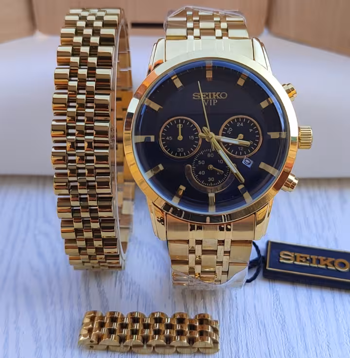 ست ساعت دستبند انگشتر مردانه طلایی سیکو