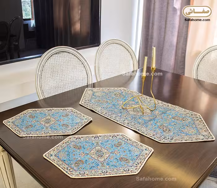 رومیزی ترمه 3 تکه هاشمی کد 17 آبی