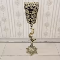 سطل و جا دستمال کاغذی برنزی مدل نیلوفر پایه درنا کد 1767 ( سطل و دستمال برنجی )