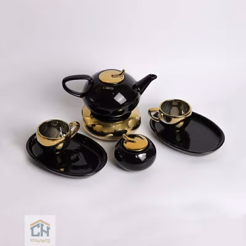 ست چای خوری 2 نفره مشکی-طلایی مدل رجینال کد 30401