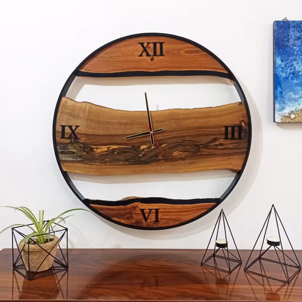 ساعت دیواری چوبی روستیک (کد8914) 