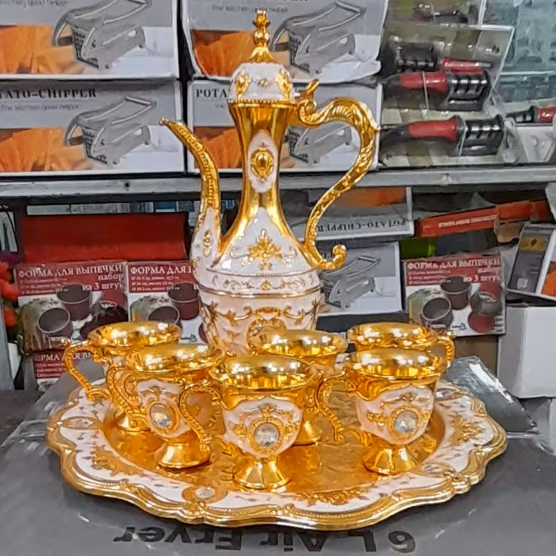 سرویس تزئینی چای خوری طلایی سفید