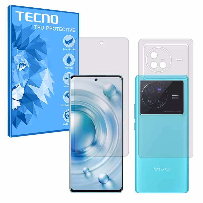 گلس صفحه نمایش و پشت گوشی ویوو X80 مدل هیدروژلی شفاف برند تکنو کد SS