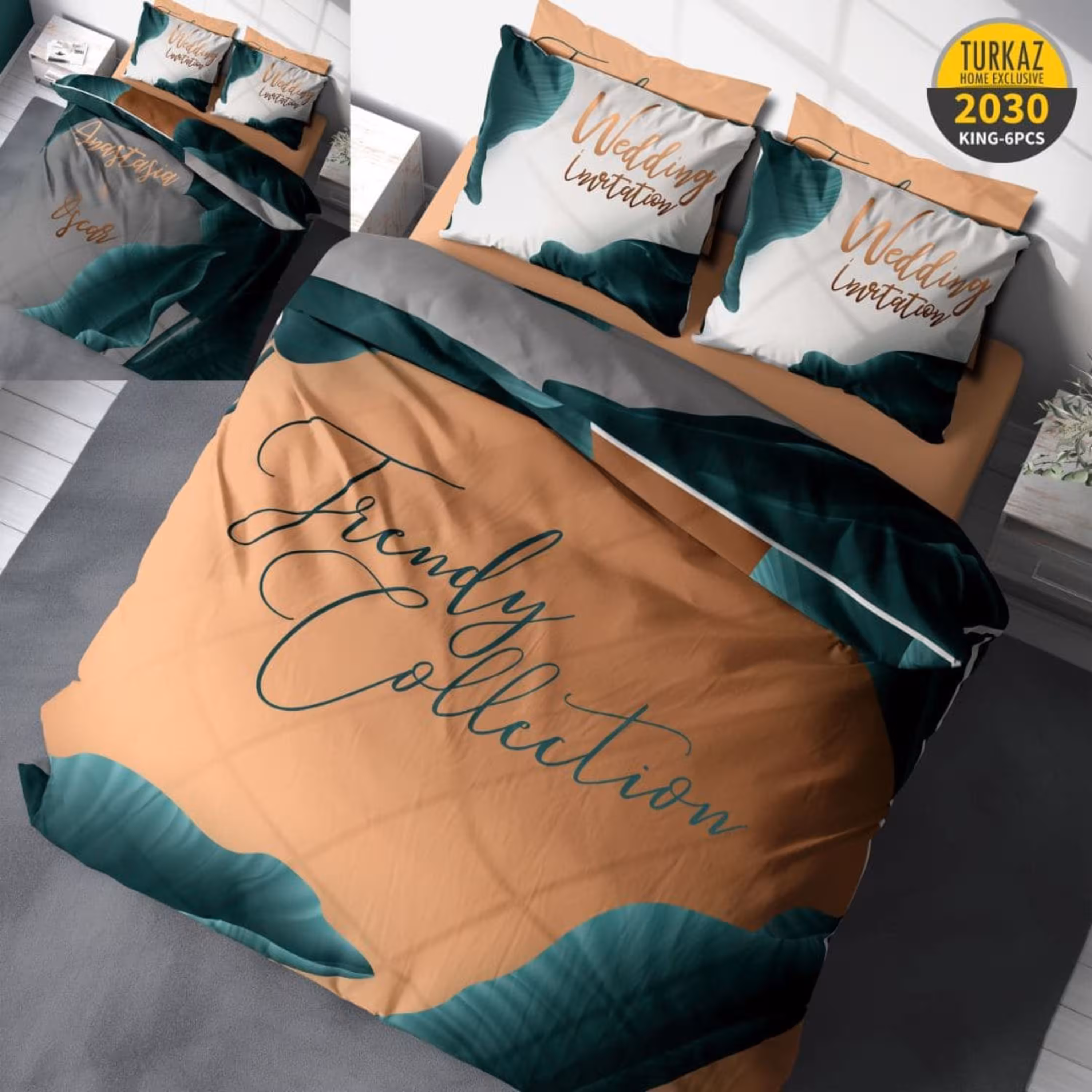 سرویس لحاف روتختی 2 نفره چاپی تنسل برند ترکاز(Turkaz) کد 2030