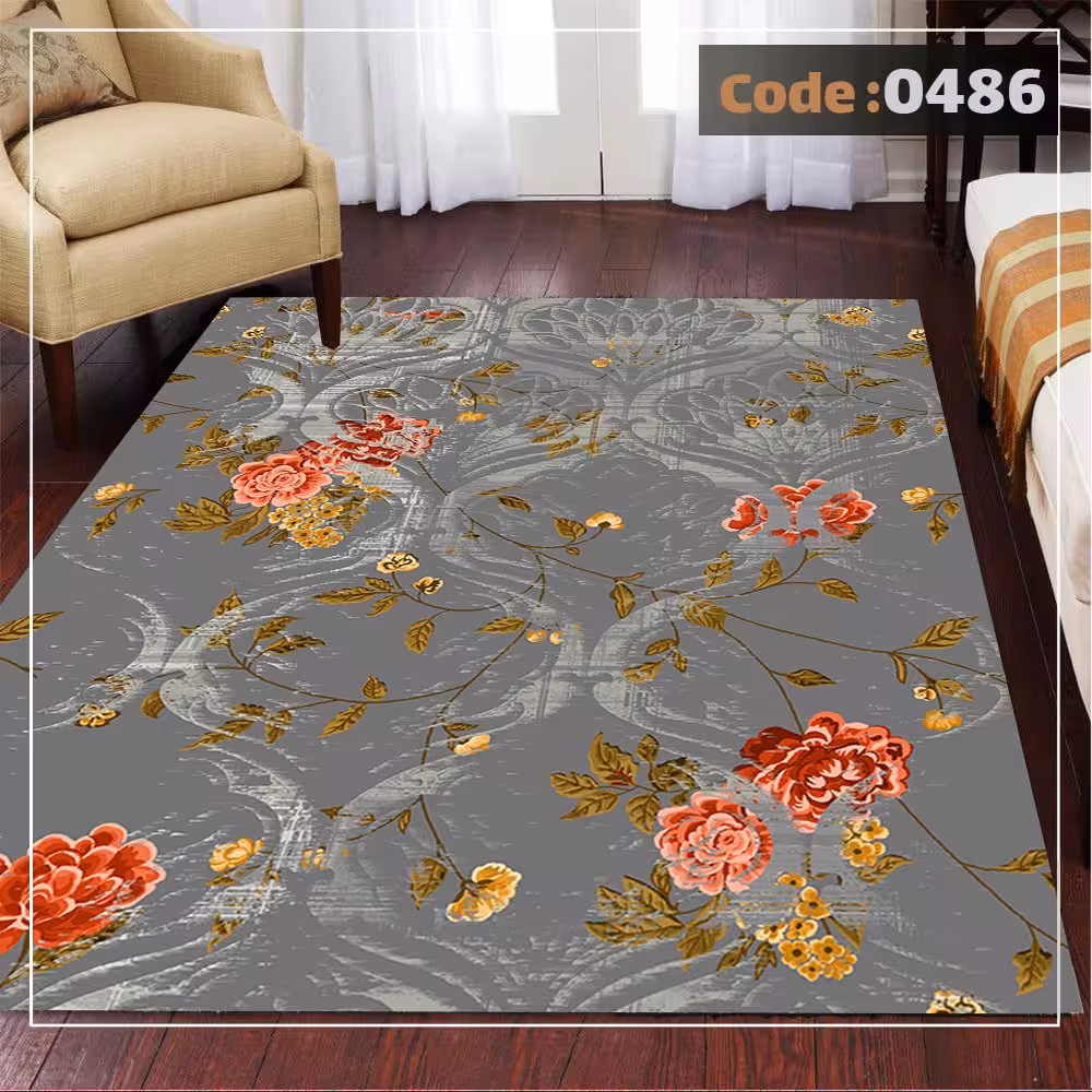 کاورفرش روفرشی دورکشدار گوشه لیفه ای طوسی کرم کد 0486