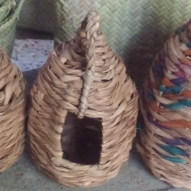 لانه پرنده چوبی حصیری سایزدو