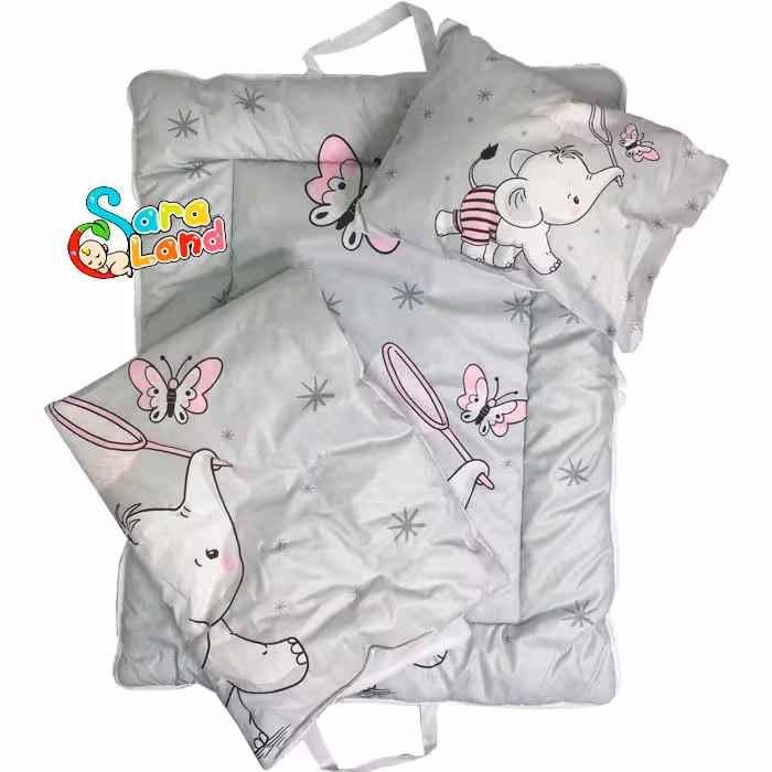 سرویس خواب نوزاد مسافرتی سه تکه طرح فیل و پروانه