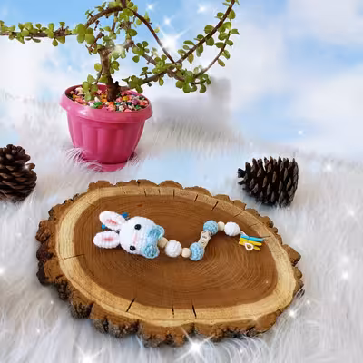 عروسک بافتنی مدل جغجغه طرح خرگوش  کد 30501 مجموعه 4 عددی