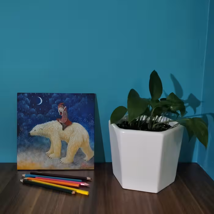 کاشی کارنیلا طرح دختر اسکیمو و خرس قطبی مدل لوحی کد WKB892 