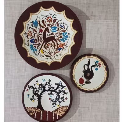 بشقاب دیوارکوب سفالی طرح چشم نظر مجموعه 3 عددی