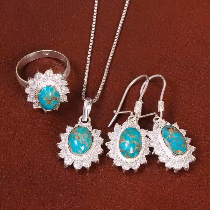 نیم ست فیروزه زنانه کد 30254 - جواهری مشاهیر