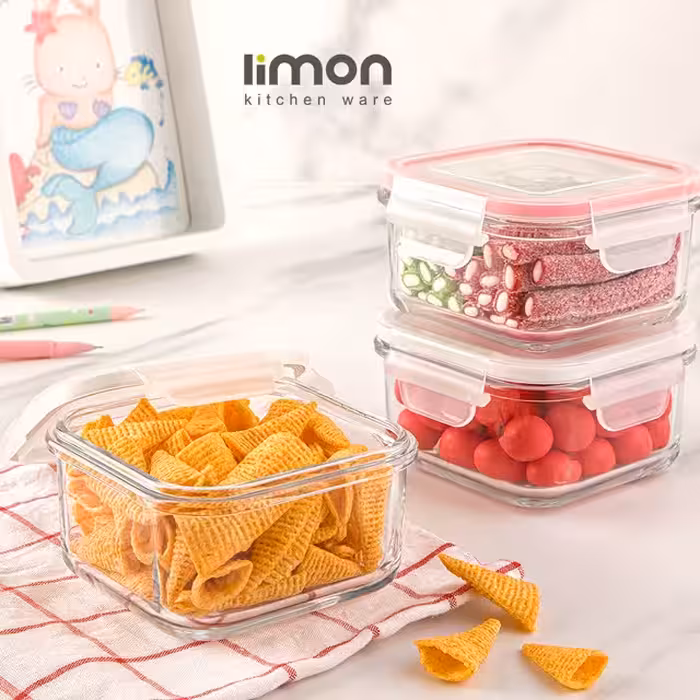 ظرف شیشه ای دربدار 440 میلی لیتر لیمون