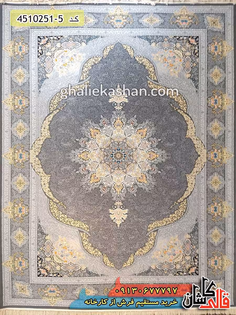 فرش طلاکوب 700 شانه طرح اسپادانا زمینه متالیک کاشان