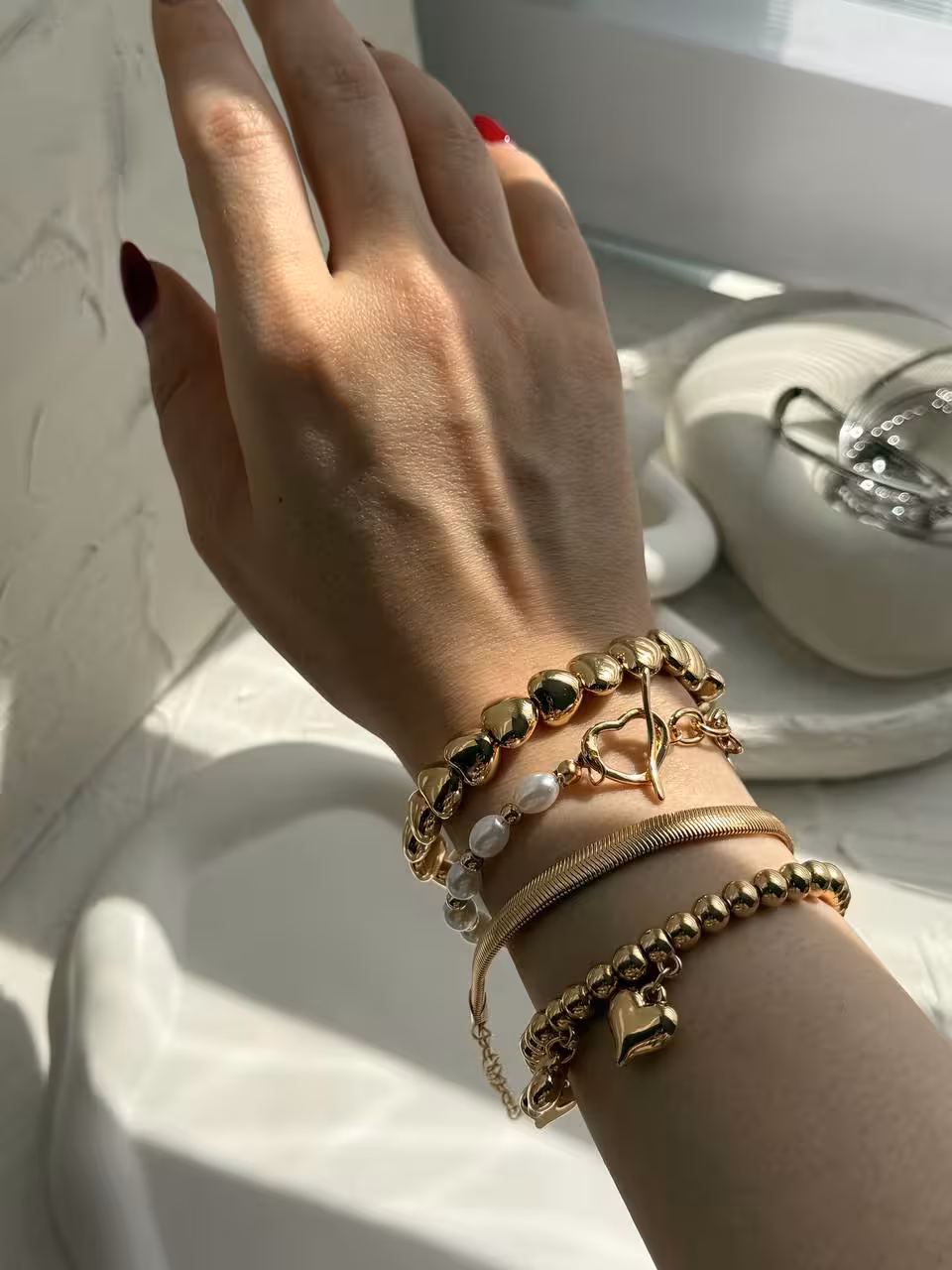 پک دستبند دخترانه وزنانه 4عددی  آبکاری شده فری سایز