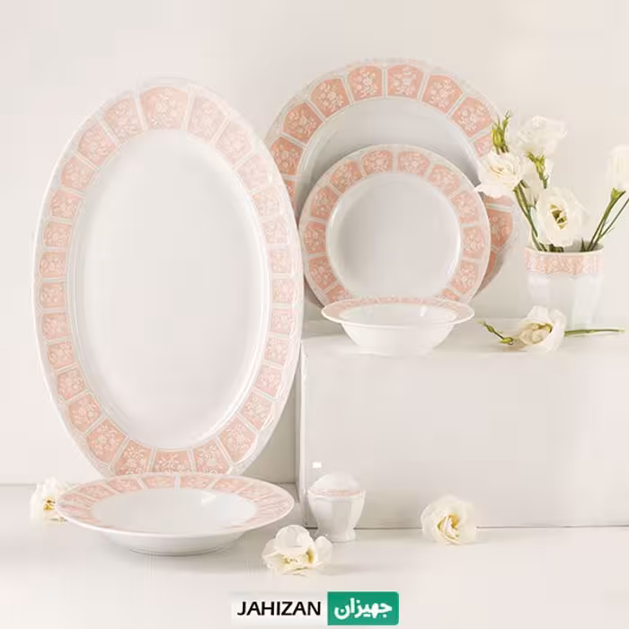 سرویس چینی زرین 29پارچه آرتمیس صورتی نئوکلاسیک (عالی)