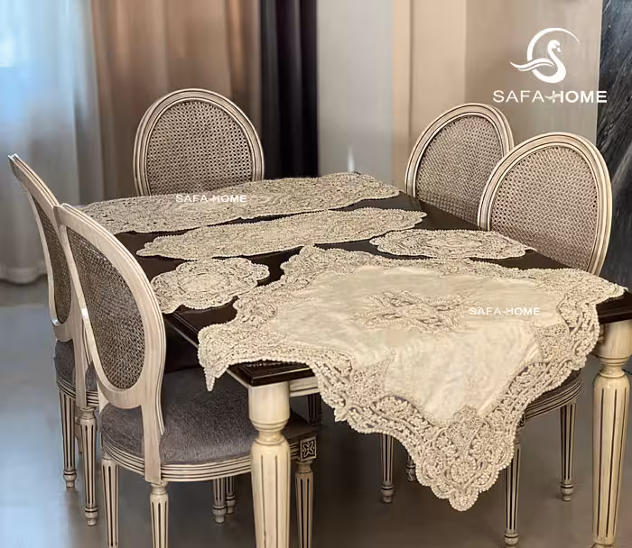 رومیزی جدید مخمل مروارید دوزی 5 تکه طرح رناز