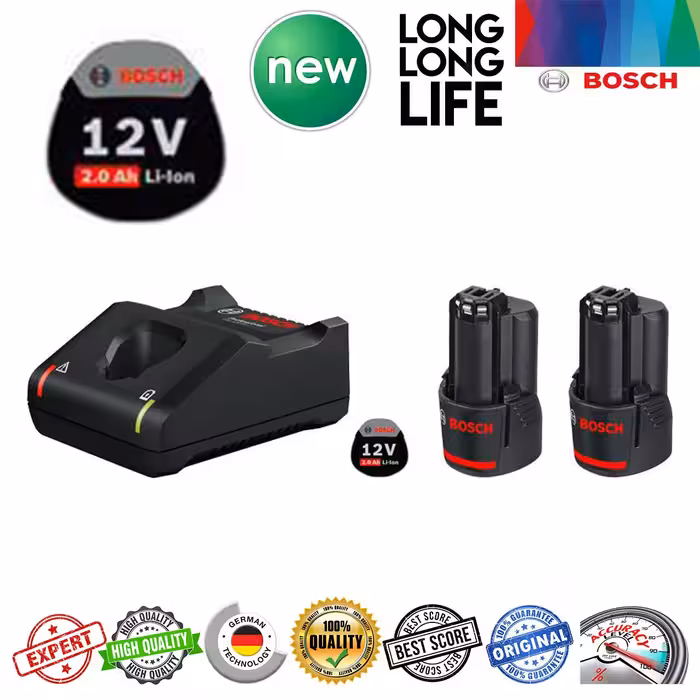 مجموعه سه عددی  باتری و شارژر 12 ولت 2 آمپر GBA 12V - 2 AH (بوش اصل)