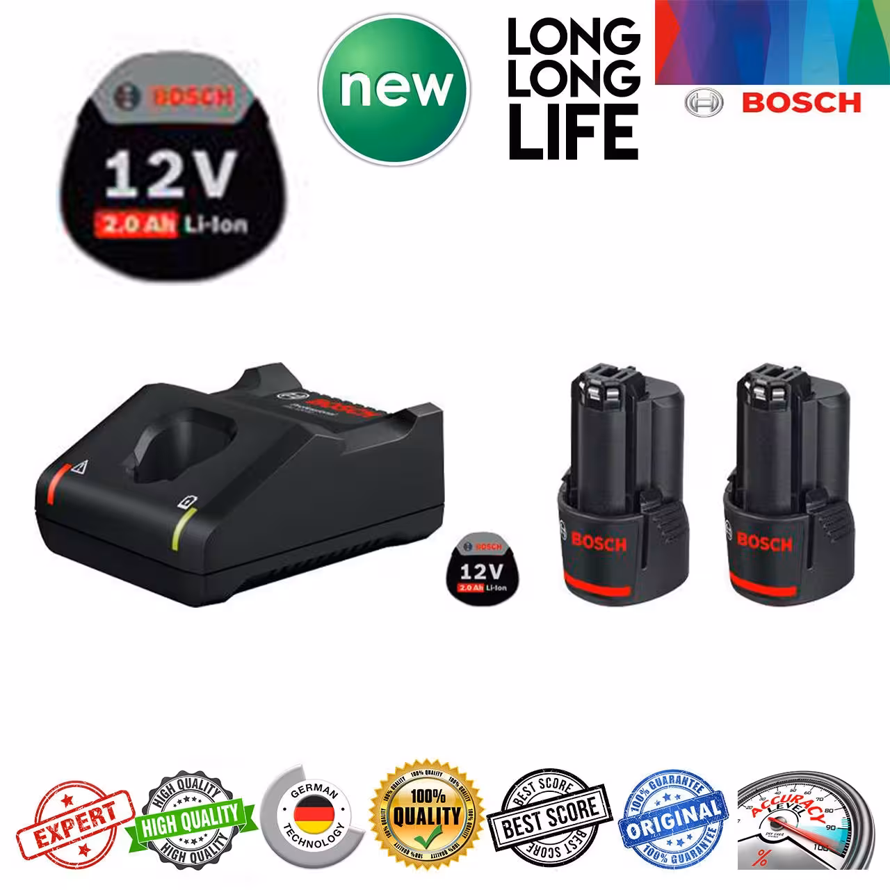 مجموعه سه عددی  باتری و شارژر 12 ولت 2 آمپر GBA 12V - 2 AH (بوش اصل)