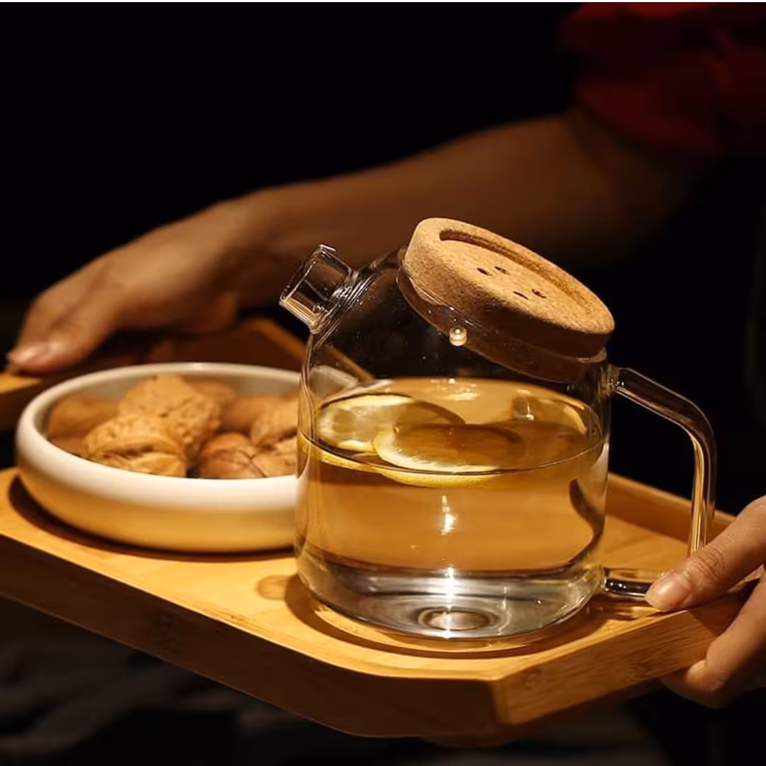 قوری چای و دمنوش شعله مستقیم چوبی بامبو پیرکس 700 میلی لیتر کد Gw160302001