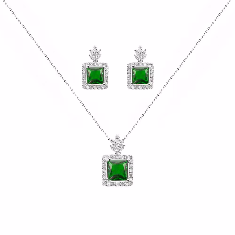 نیم ست نقره نگین رنگی مجلسی زنانه مدل NI R2