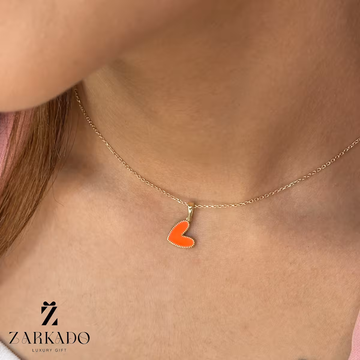 پلاک طلا قلب میناکاری نارنجی کد P7967