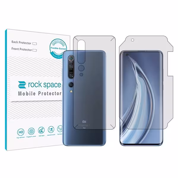 گلس محافظ صفحه نمایش و پشت گوشی شیائومی Mi 10 Pro مدل نانو هیدروژل شفاف برند راک اسپیس کد MS