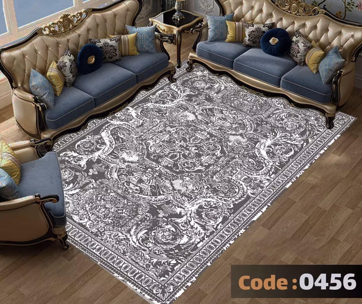 کاورفرش روفرشی دورکشدار گوشه لیفه ای طوسی کرم کد 0456