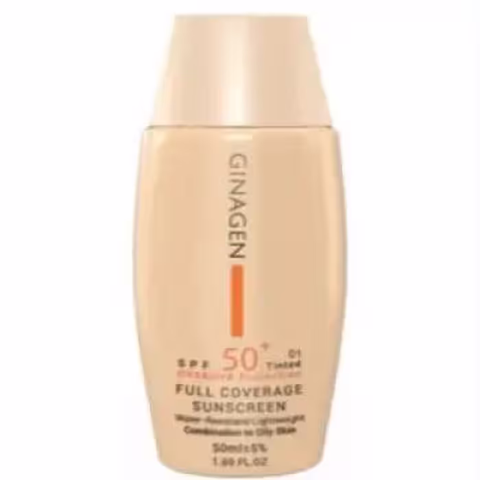 ضد آفتاب رنگی ژیناژن SPF50 شماره 02 مناسب پوست چرب و مختلط حجم 50 میلی لیتر
