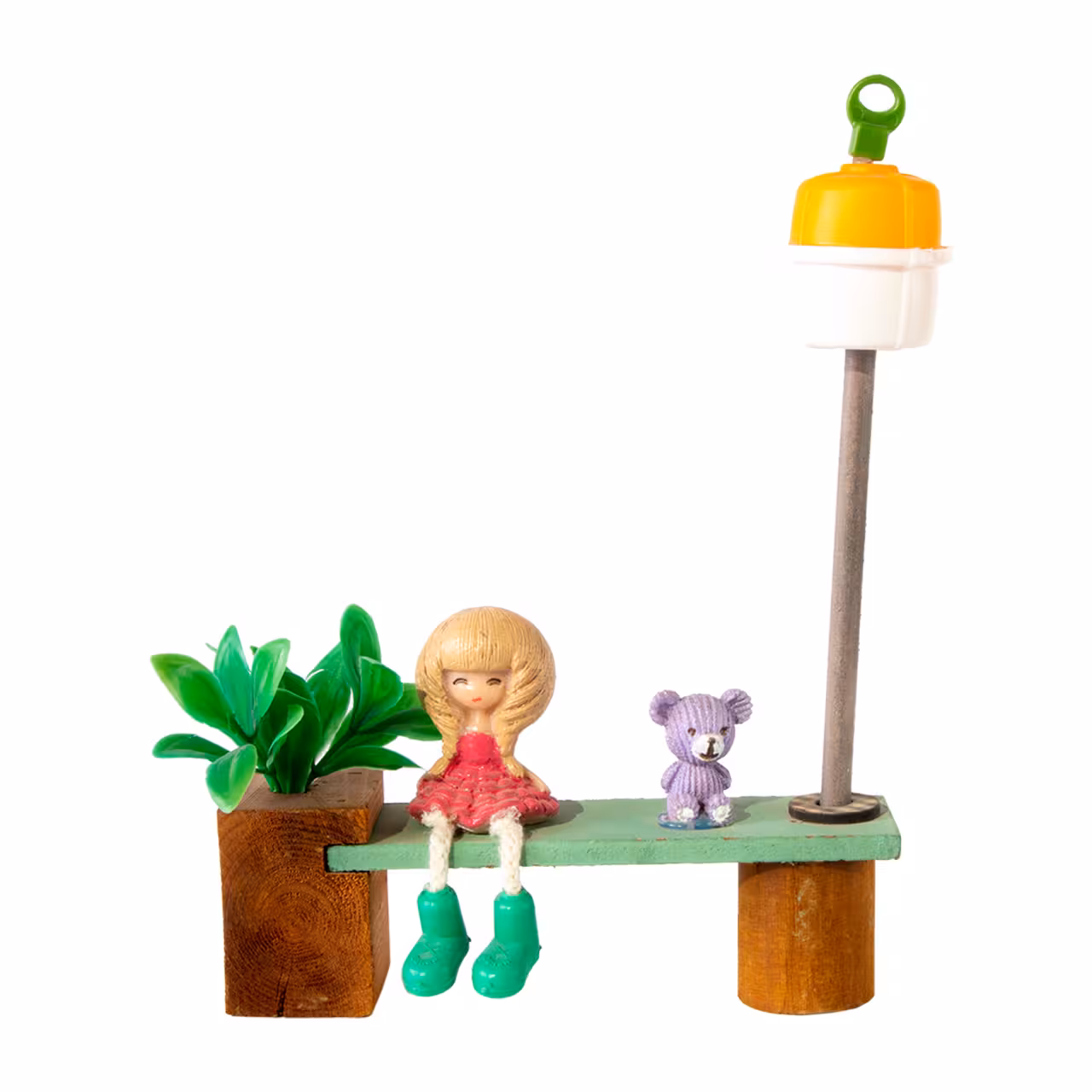 مجسمه طرح نیمکت پارک دختر و خرس