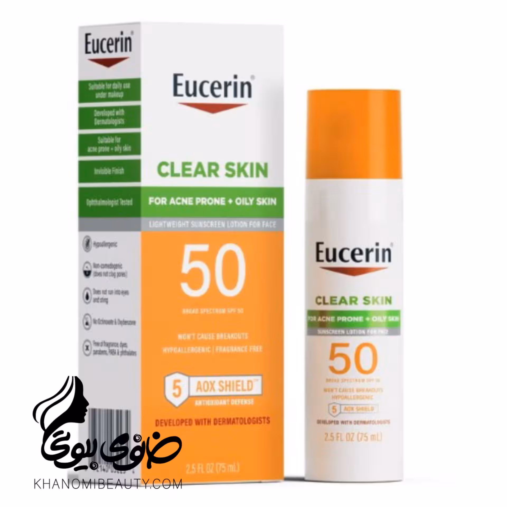 ضد افتاب SPF50 کلیر سان بی رنگ 75 میل اوسرین  Sun Clear Skin Face Sunscreen Lotion SPF 50 for Acne Prone Skin, Hypoallergenic, Fragrance Free Sunscreen SPF 50 with Oil-Absorbing Minerals, 2.5 Fl Oz Bottle
