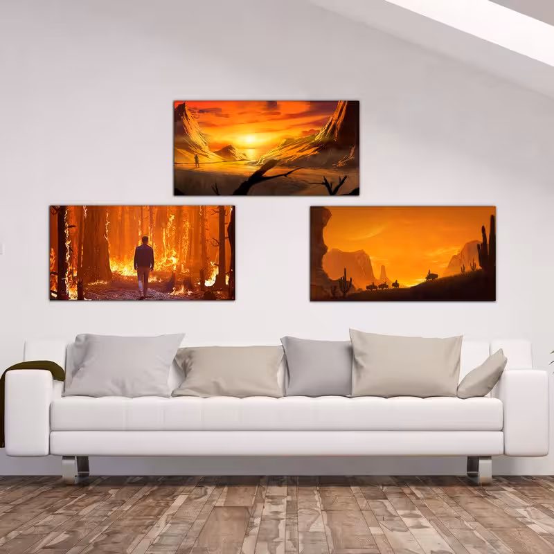 تابلو شاسی دنیای قابطرح غروب خورشید مدل SH-557 مجموعه 3 عددی | دنیای قاب