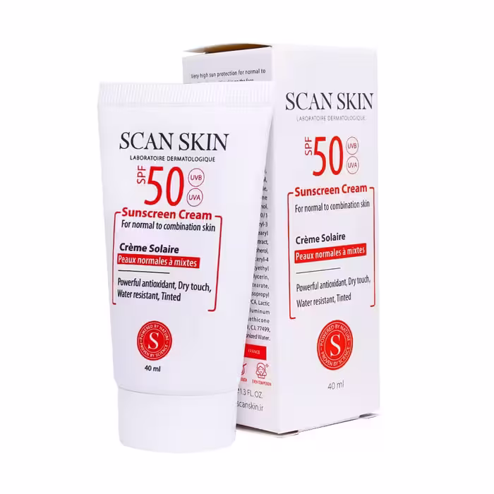 کرم ضد آفتاب رنگی SPF50 پوست نرمال تا مختلط اسکن اسکین 40 میلی لیتر Scan skin sunscreen cream Tinted  For Normal To Combination Skin 40 ml