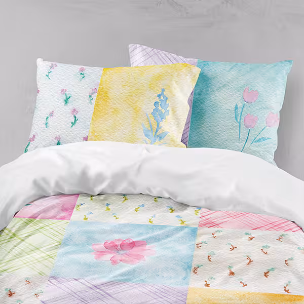 ست روتختی گل‌دار دستیکور مدل چهارخونه