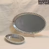 مجمع مسی بیضی 2 رو سفید چکشی لبه دار | سایز 3 _ قطر 42*26 | دیس ظروف پذیرایی مسی مدل شوکا